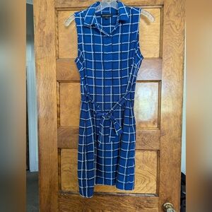 Banana Republic Sleeveless Blue Plaid Shirt Dress